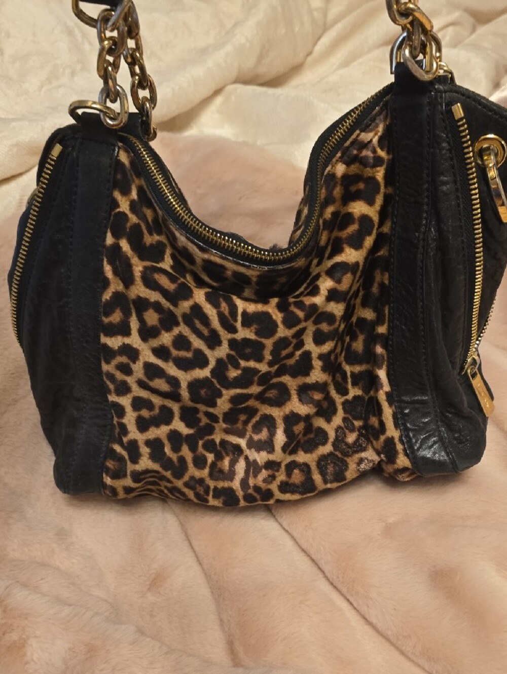 Michael Kors Leopard Print Shoulder Bag in Black and Brown - Picture 3 of 4